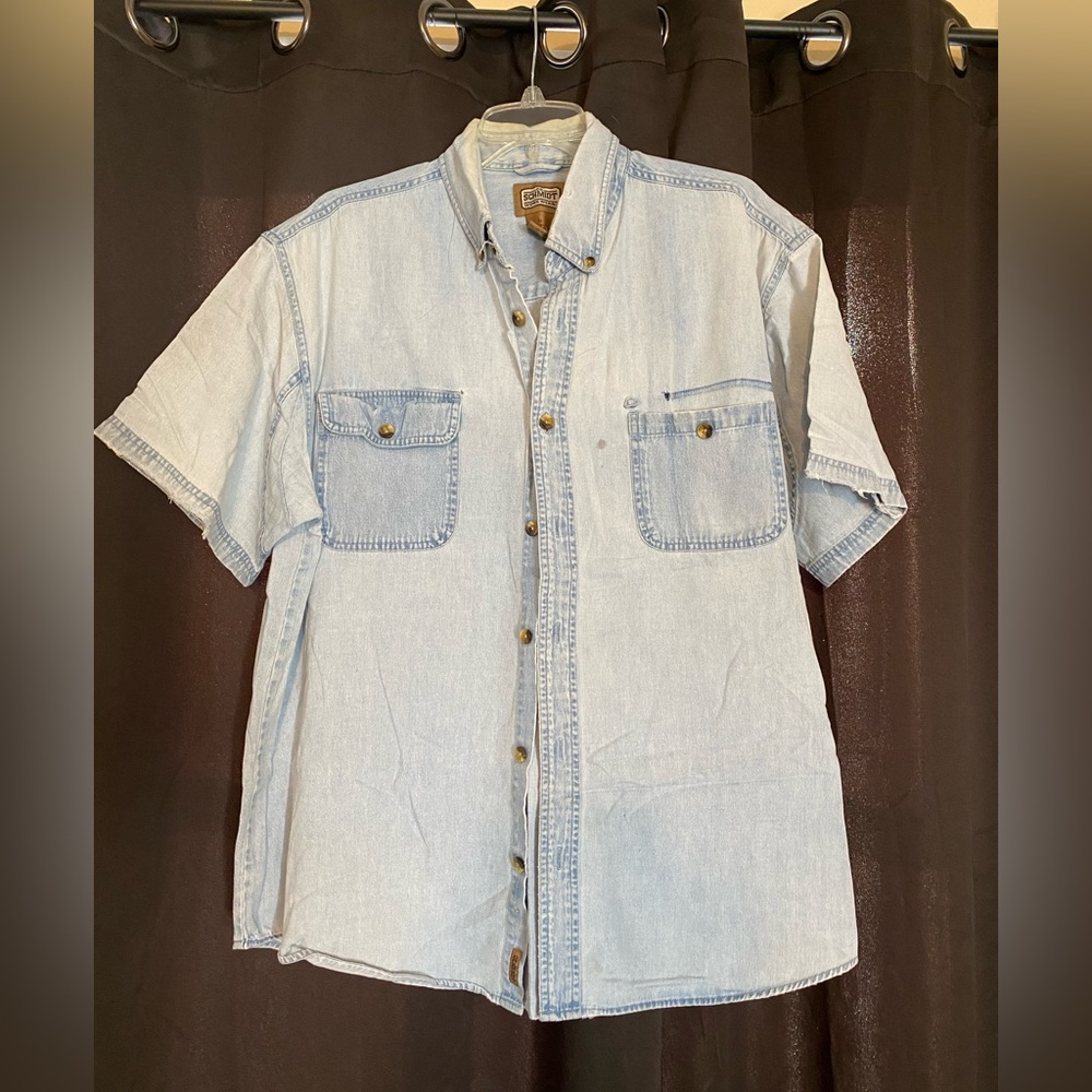 Schmidt Light Wash Denim Button-Down Work Shirt Blue Size XL